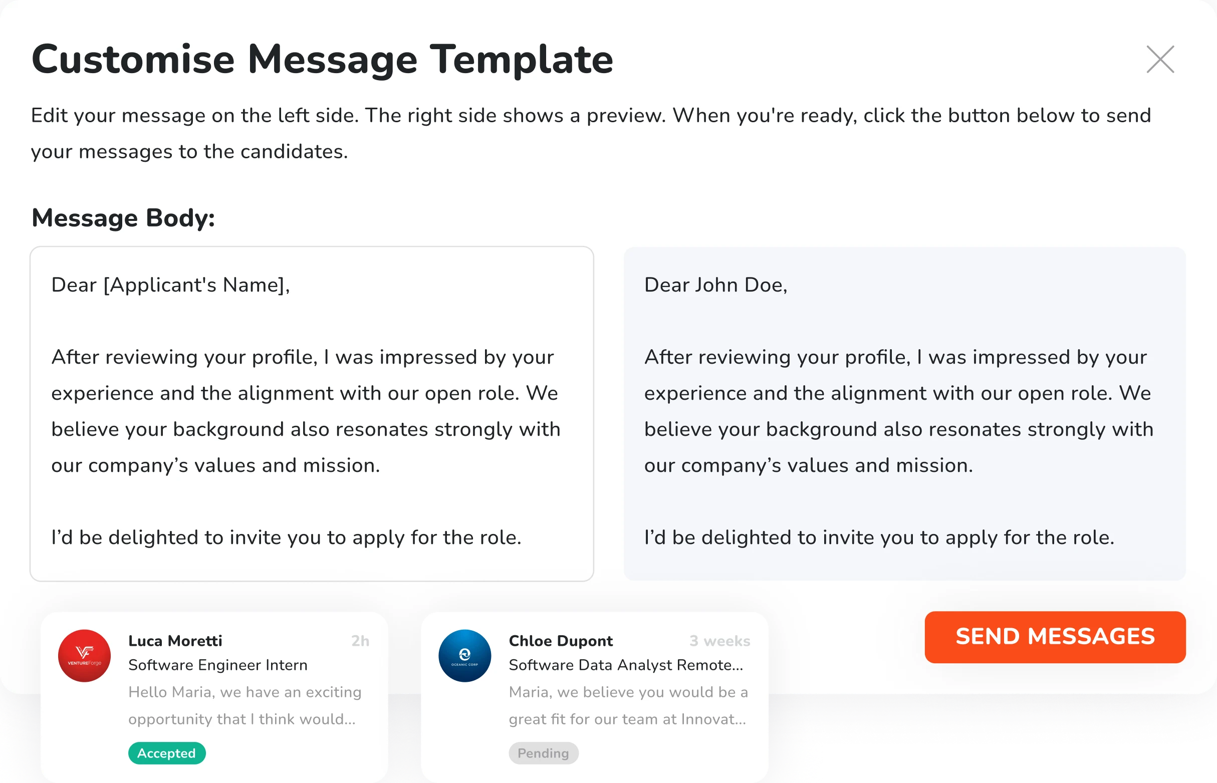 JBox messages interface mockup